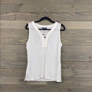 INC White Lace Front V-Neck Tank Top NWT